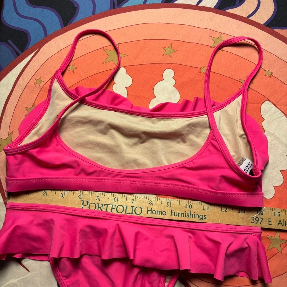 Gnash Swim Free People Pink Ruffle Bikini Set Size 8 US Made in Australia Lycra